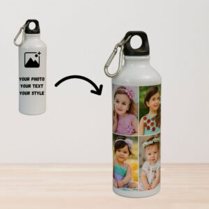 Personalized 750ml Aluminium Water Bottle with Carabiner Hook and Custom Photo Printing