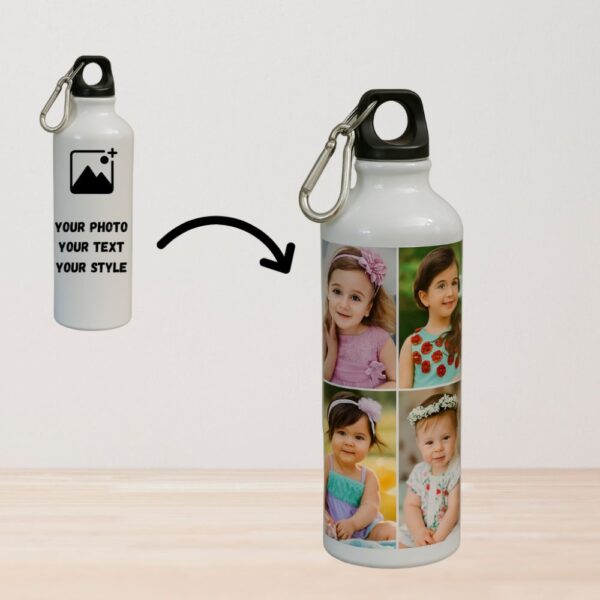 Personalized 750ml Aluminium Water Bottle with Carabiner Hook and Custom Photo Printing